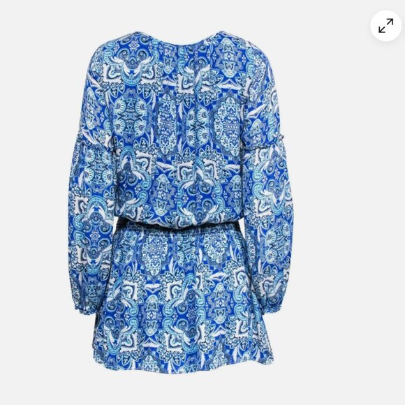 Parker Women's Maeve Mini Dress Drop Waist Long Sleeves In Glacius Brocatto - Picture 5 of 16